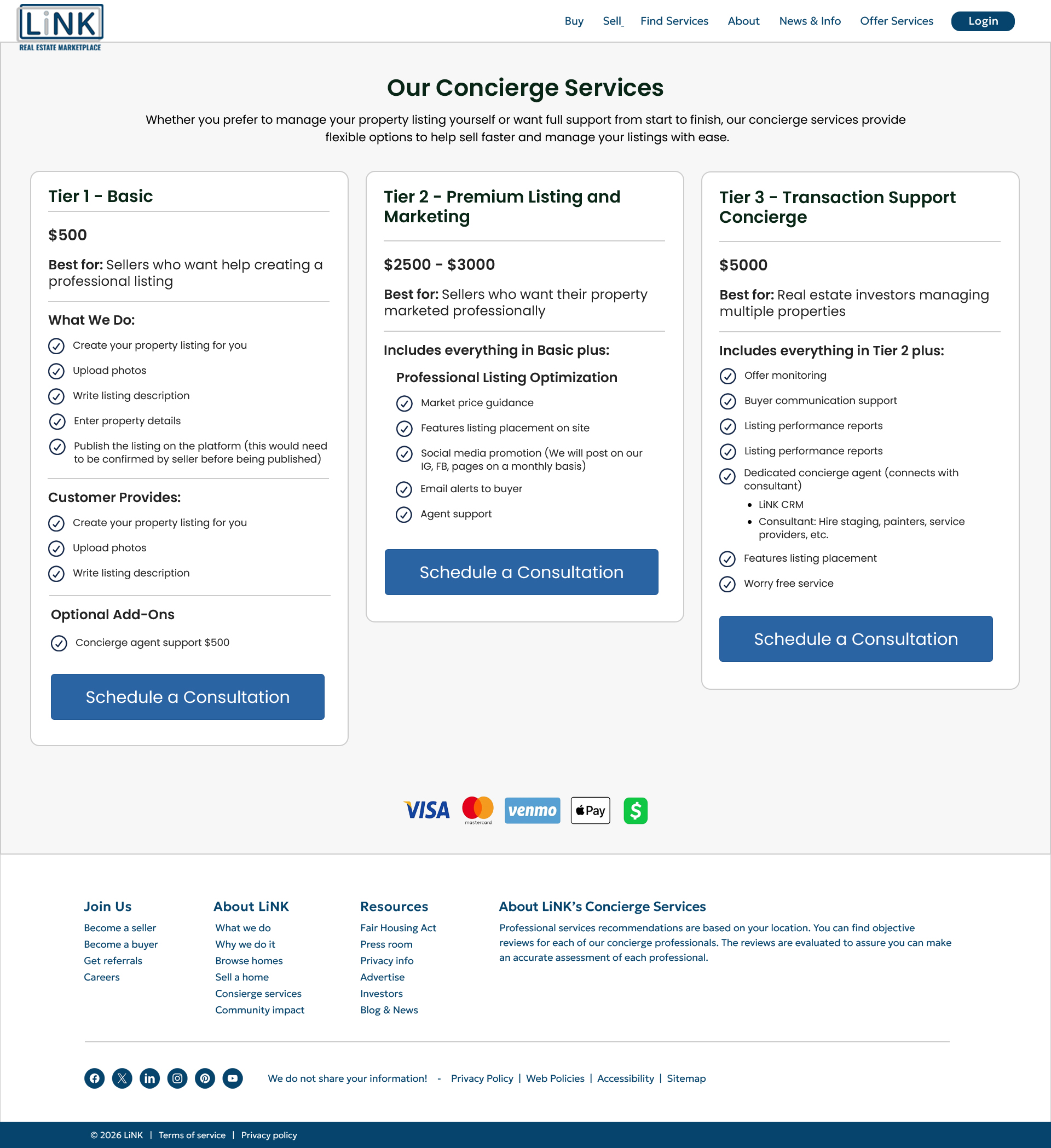 concierge-service-selection Dashboard | Desktop