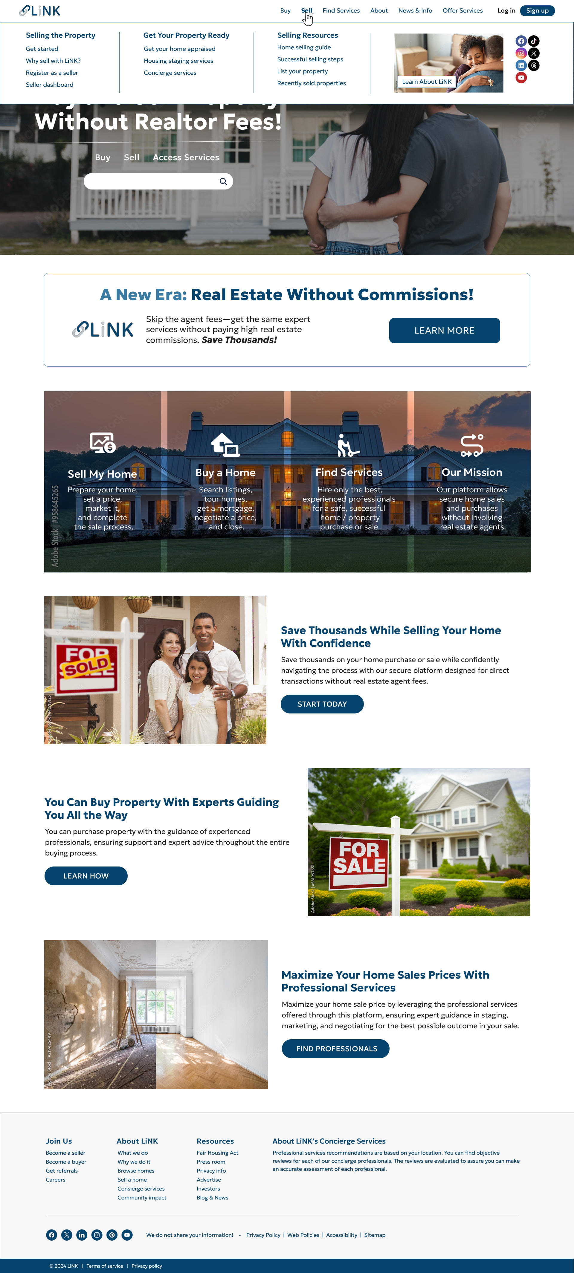 Frontpage w/SELL Menu | Desktop