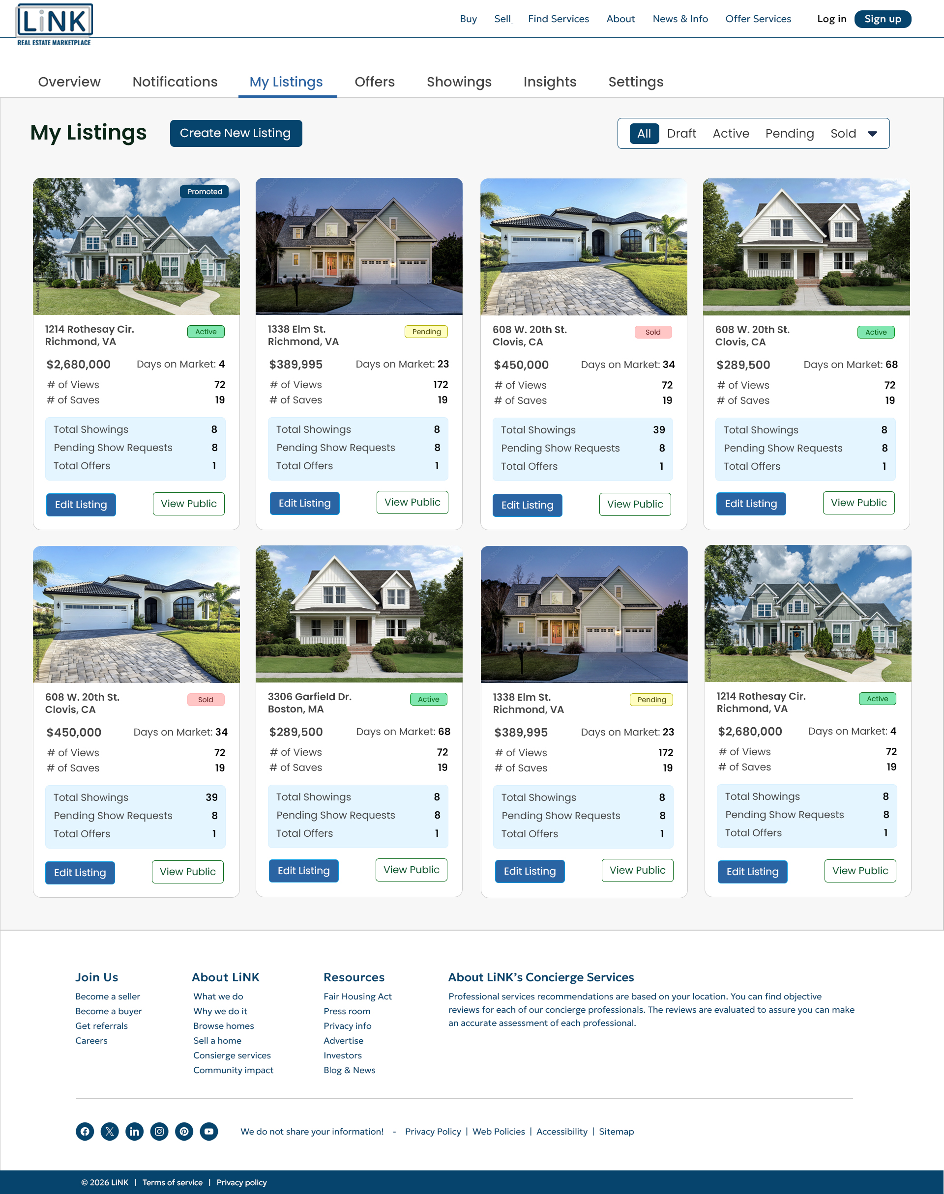 Seller Listings Dashboard | Desktop