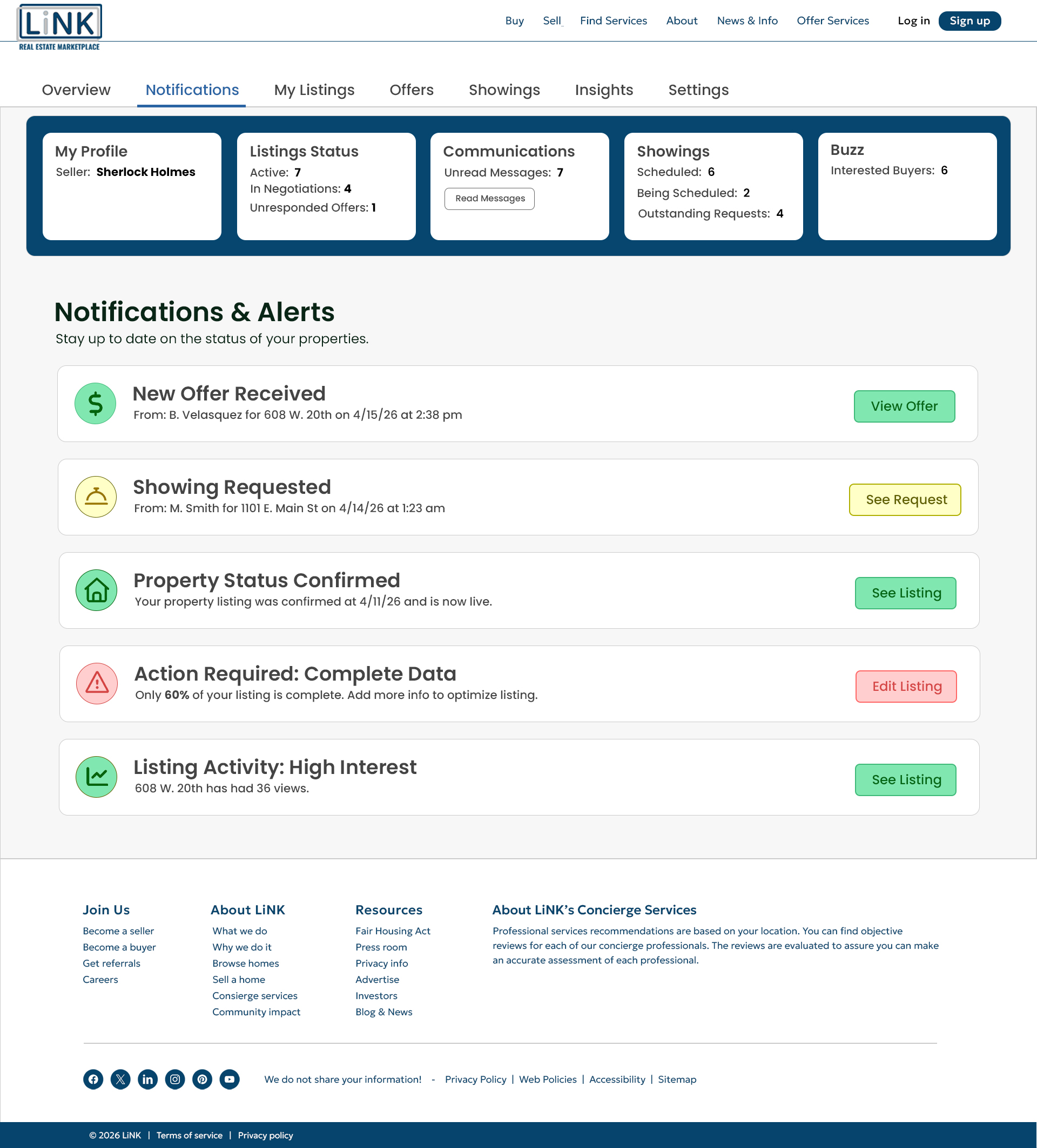 Seller Notifications Dashboard | Desktop