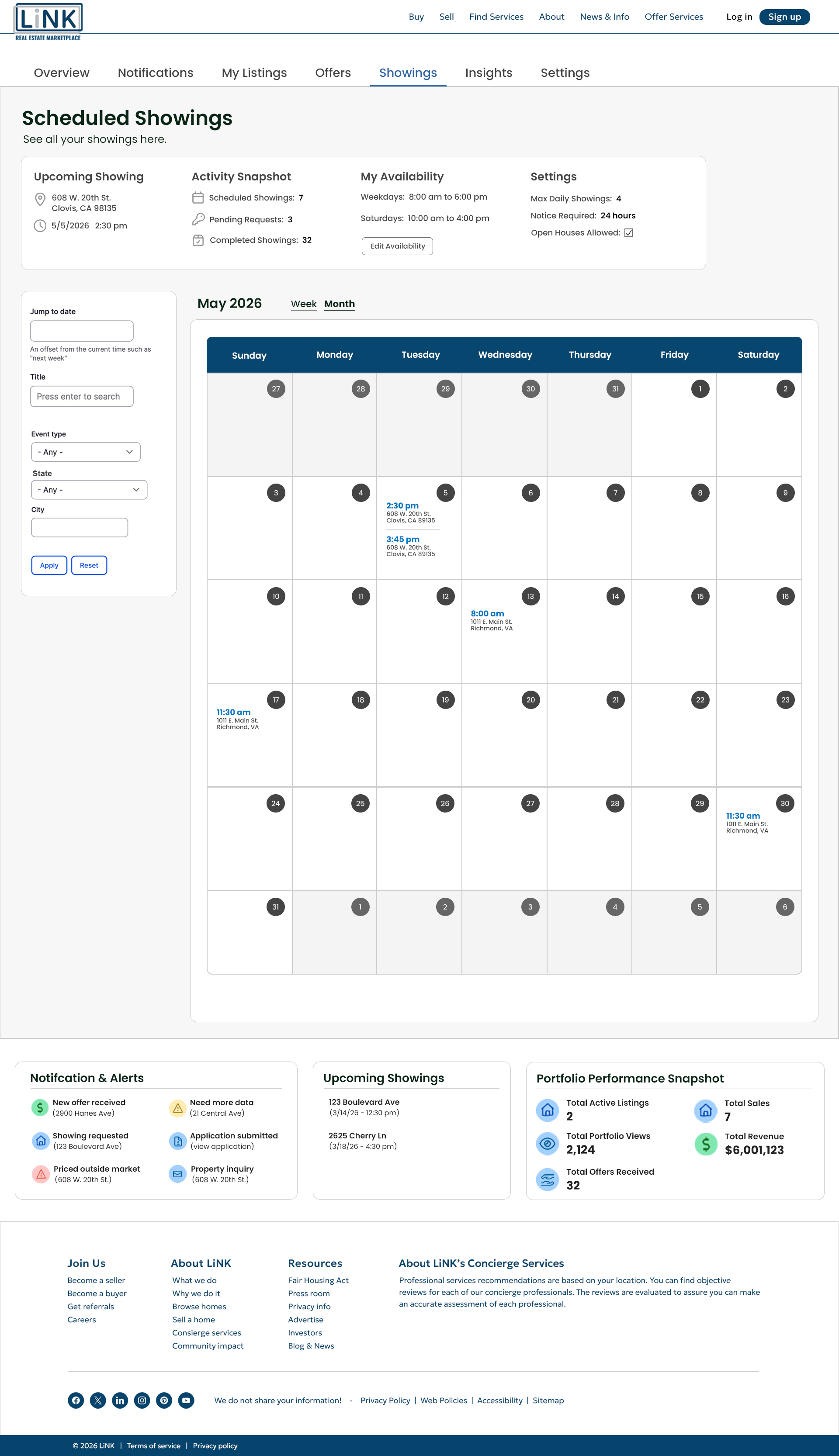 Seller Showings Dashboard | Desktop