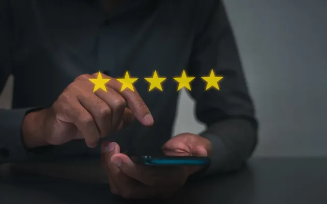 Customer review rating illustration on a phone