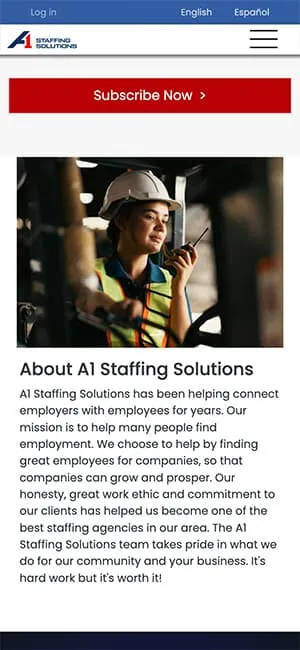 A1 Staffing Solutions mobile website — view 5