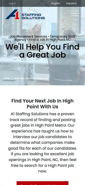 A1 Staffing Solutions mobile website — view 7