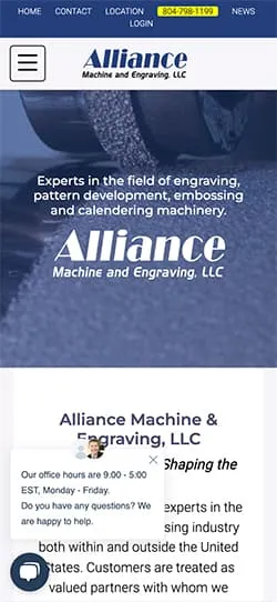 Alliance Machine & Engraving mobile website — view 6