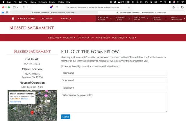 Blessed Sacrament Catholic Contact Page