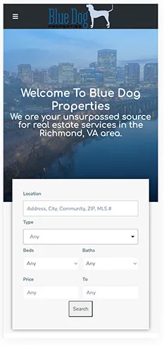 Bluedog Properties mobile website — view 7