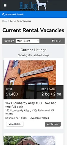Bluedog Properties mobile website — view 8