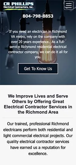 C.R. Phillips Electrical mobile website — view 6