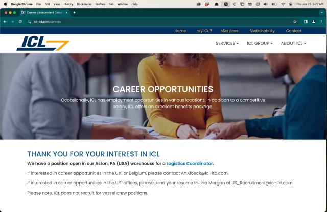 ICL careers webpage on computer