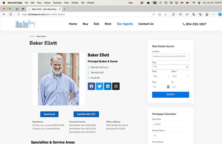 Agent webpage desktop