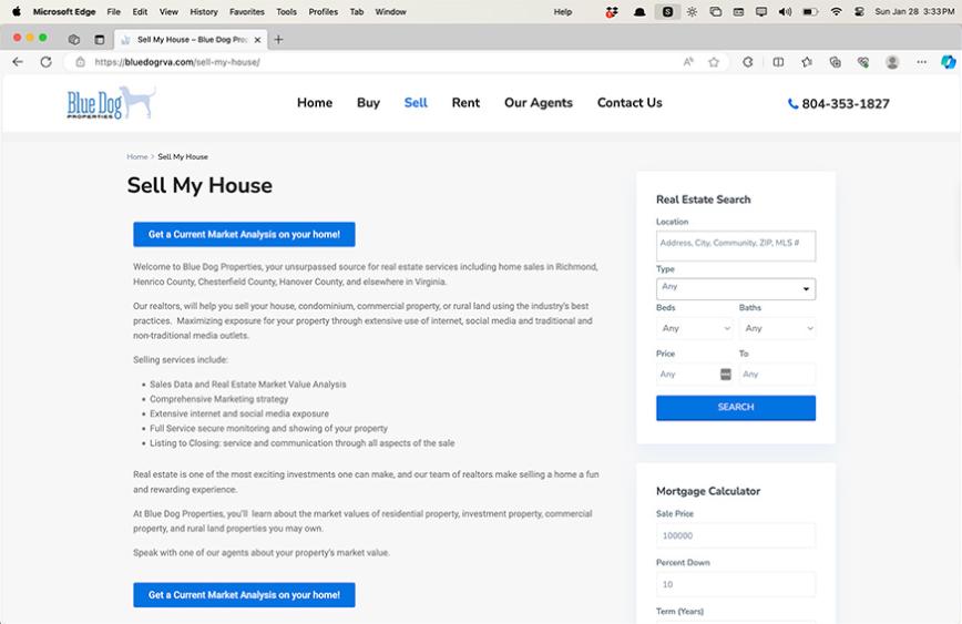 Sell my house page desktop