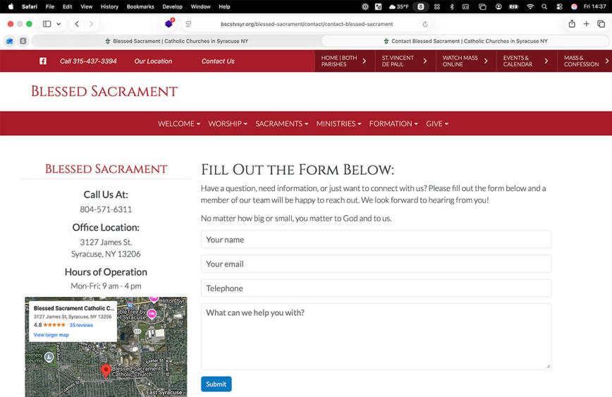 Blessed Sacrament Catholic Contact Page